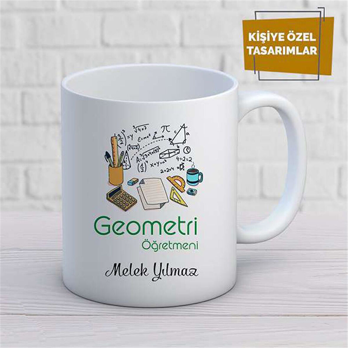 Kişiye Özel İsim Yazılabilir Geometri Öğretmeni Kupa Bardak