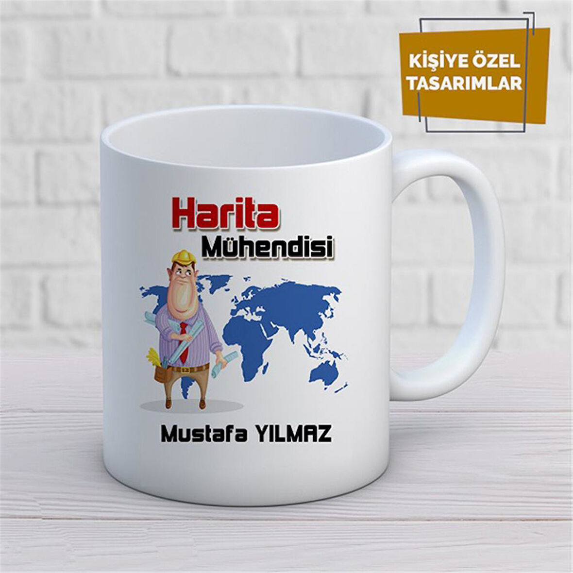 Kişiye Özel İsim Yazılabilir Harita Mühendisi Kupa Bardak