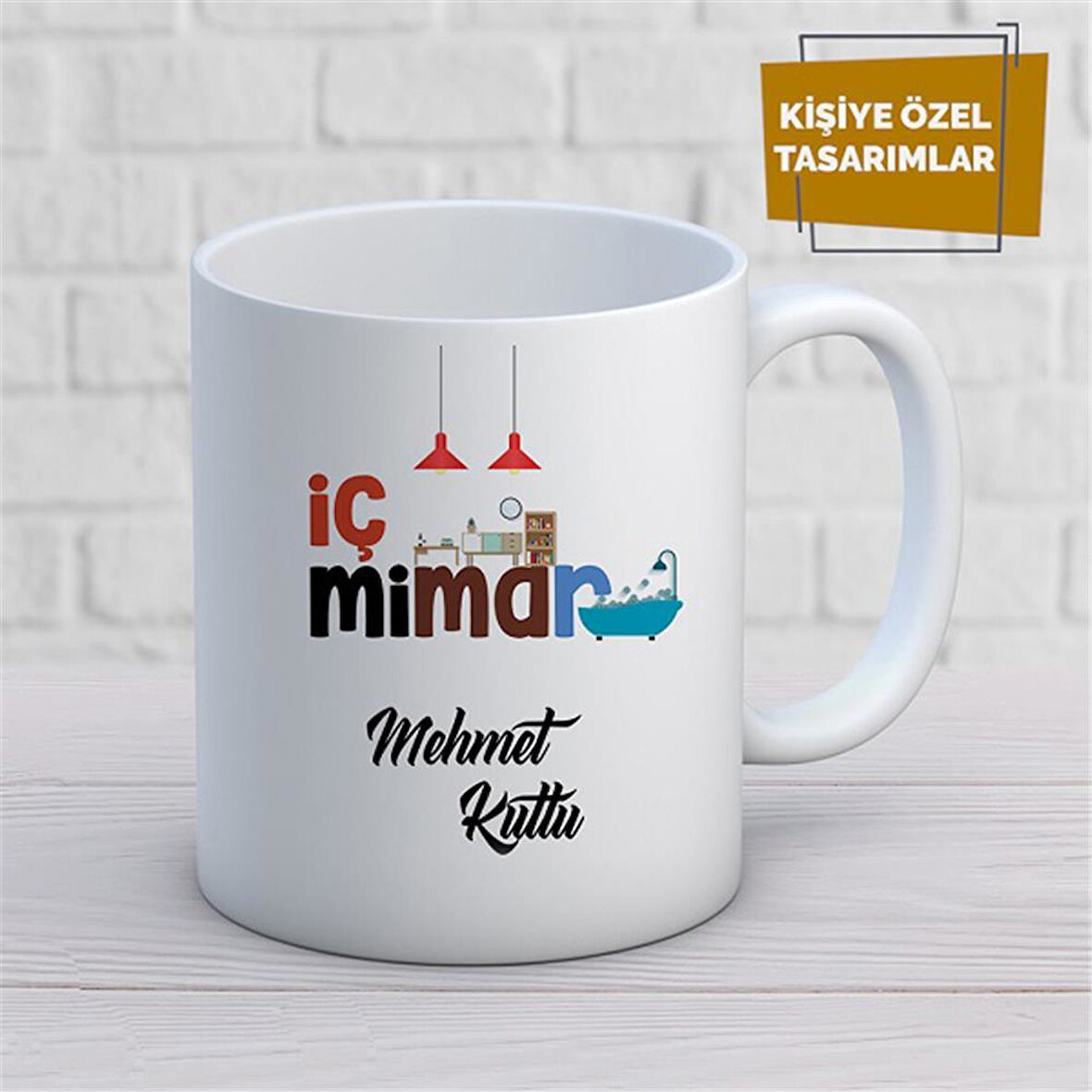 Kişiye Özel İsim Yazılabilir İç Mimar Kupa Bardak