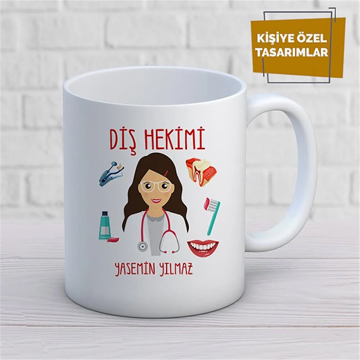 Kişiye Özel İsim Yazılabilir Diş Hekimi Kupa Bardak
