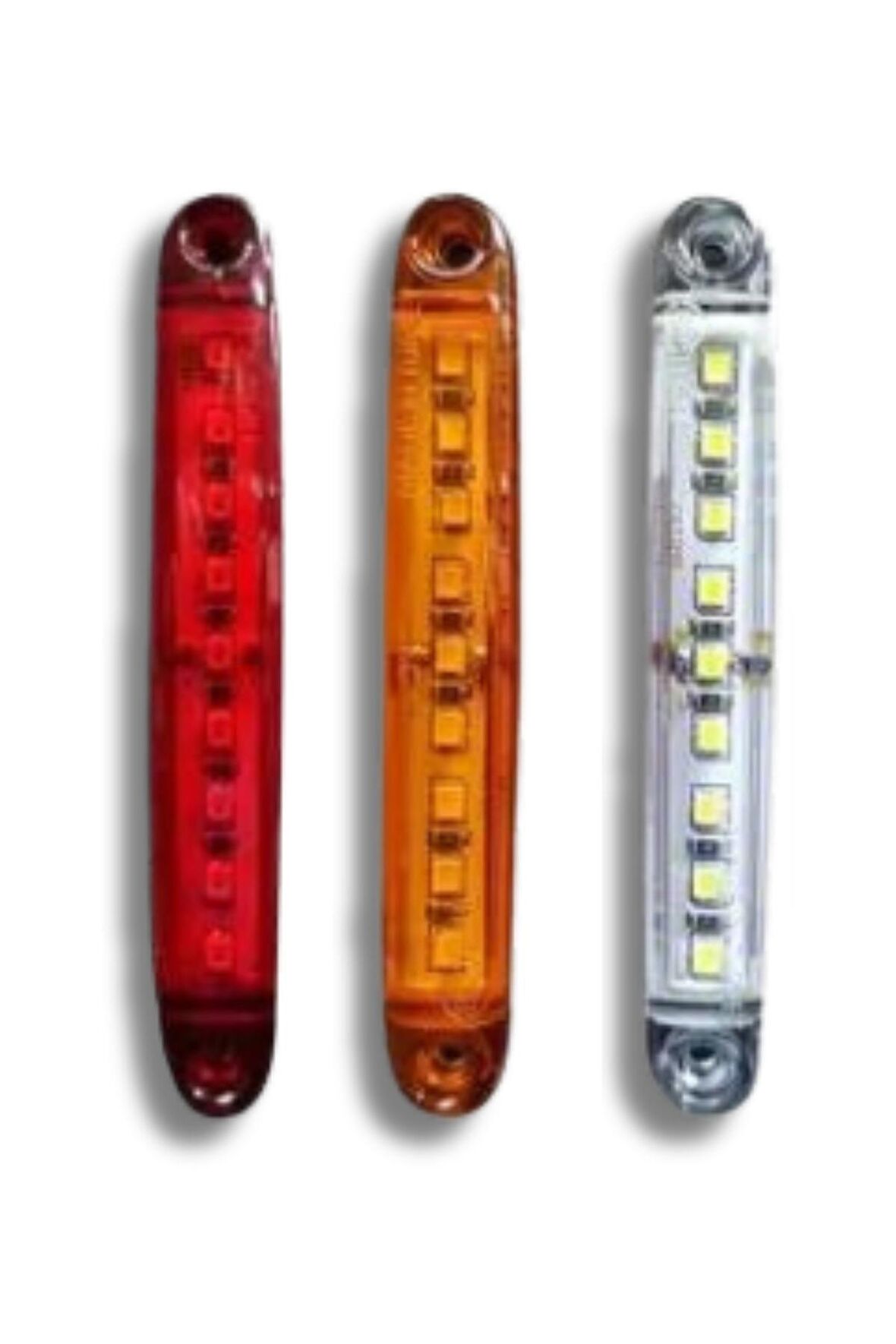 12 Volt Ve 24 Volt Uyumlu 9 Led Li Parmak Kırmızı-beyaz-sarı 3 Lü Led Lamba Seti