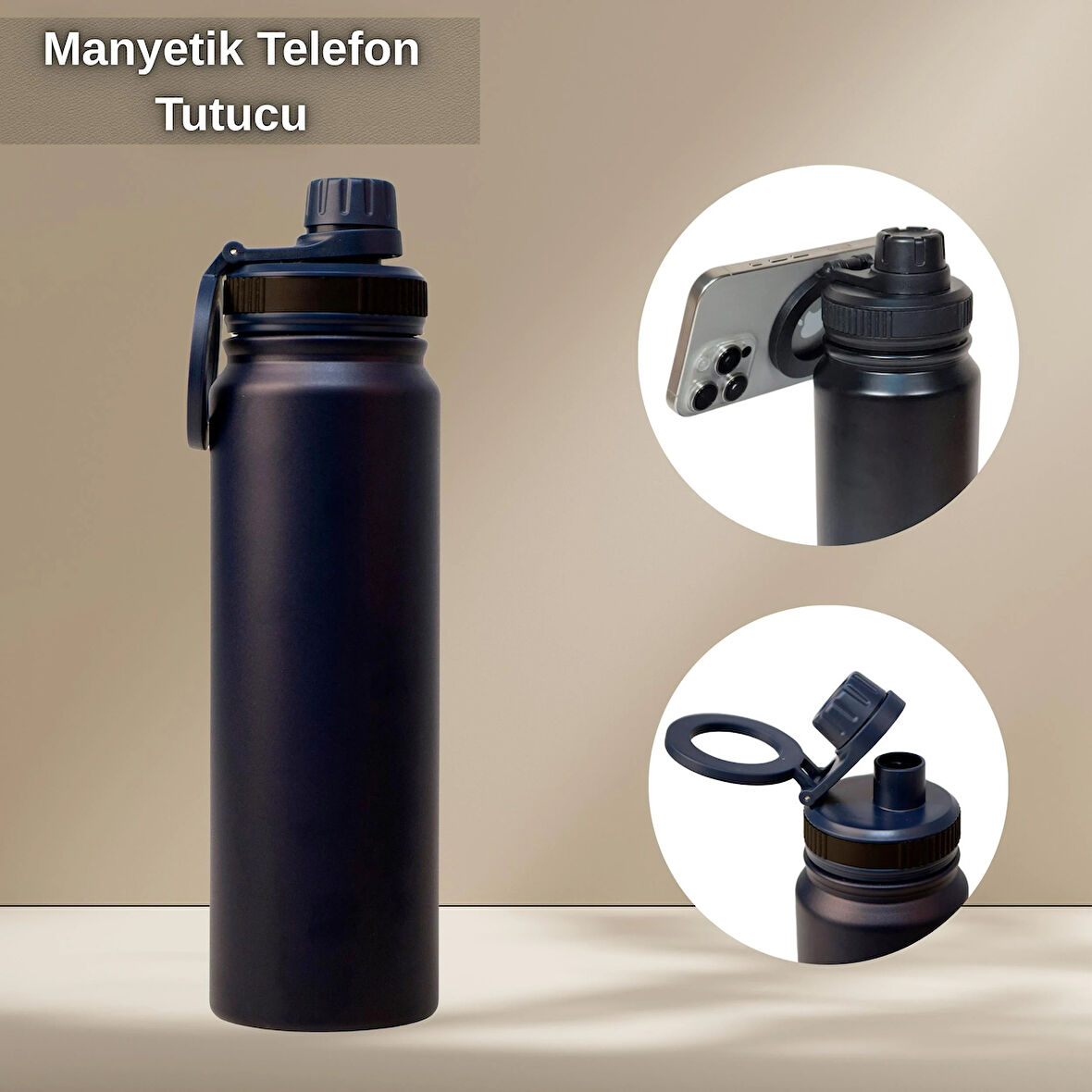 Paslanmaz Çelik Termos 780 ml-Manyetik Telefon Tutuculu