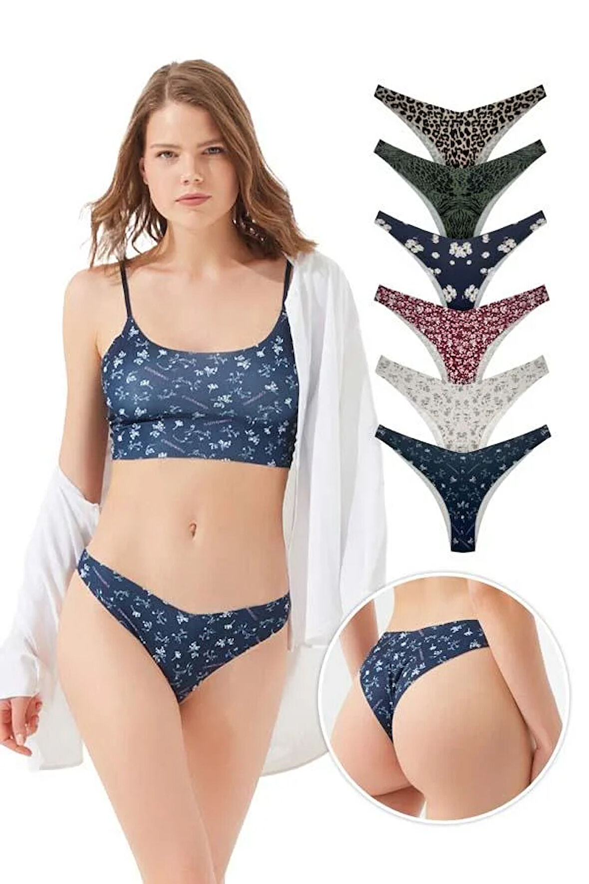 Basic Lazer Kesim Desenli Kadın Brezilya Külot 6'lı Paket