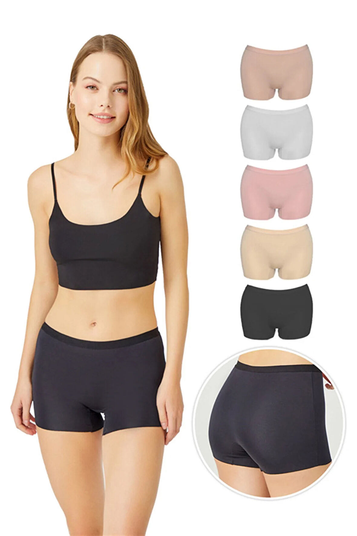 Basic Lazer Kesim Dikişsiz Kadın Boxer Külot 5'li Paket