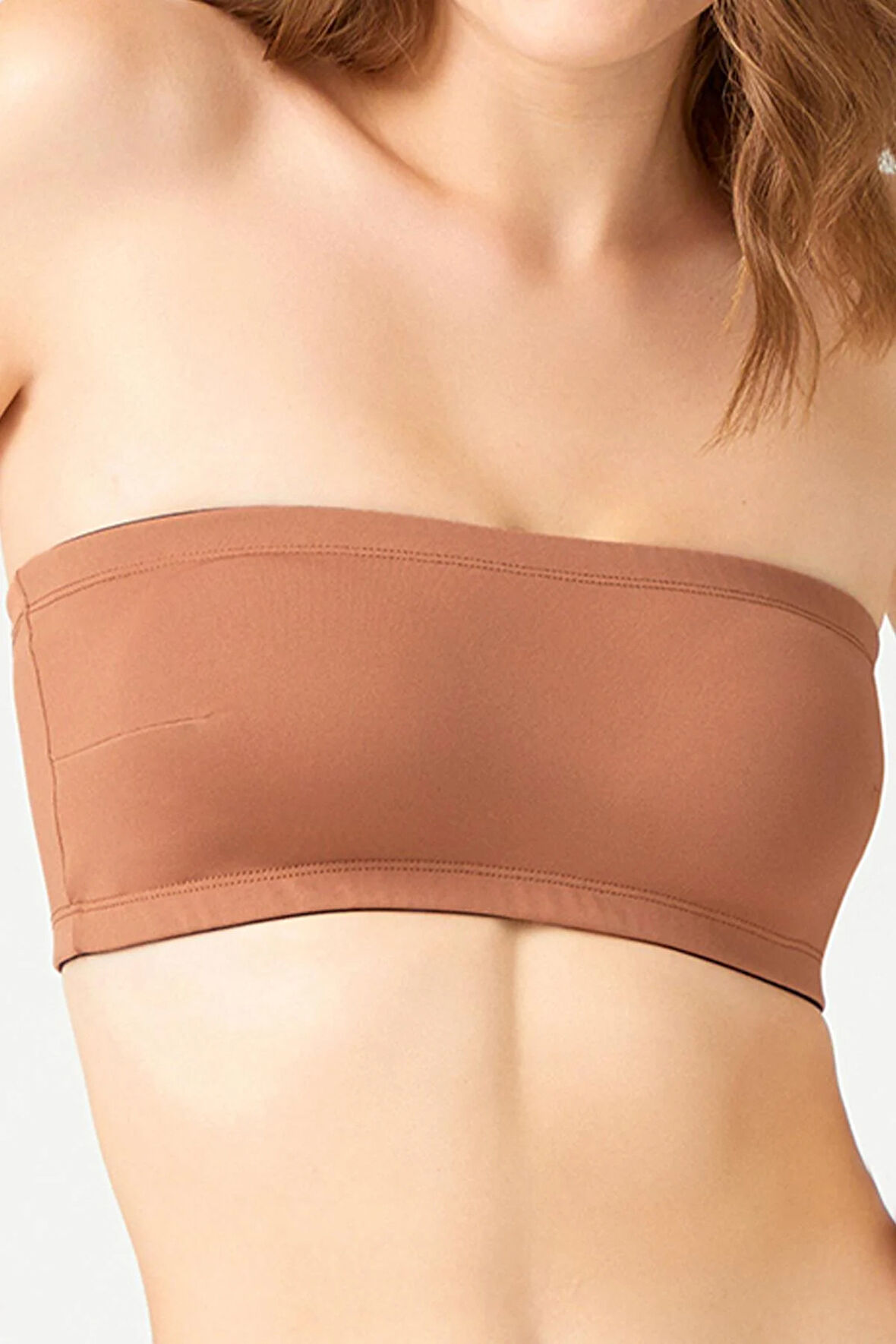 Straplez Crop Top Büstiyer Sütlü Kahve