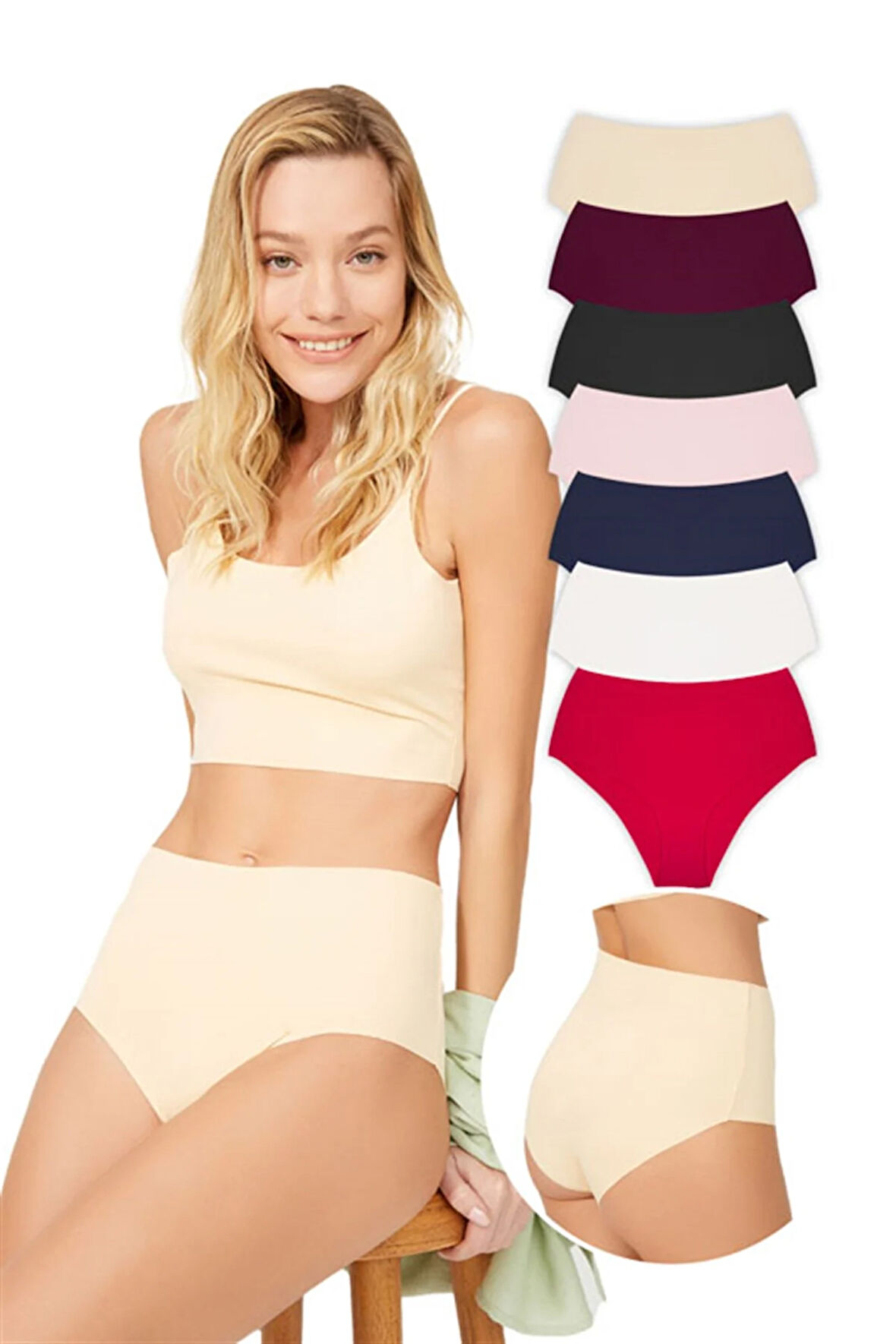 Yüksek Bel Basic Lazer Kesim Bikini Külot 7'li Paket - 2