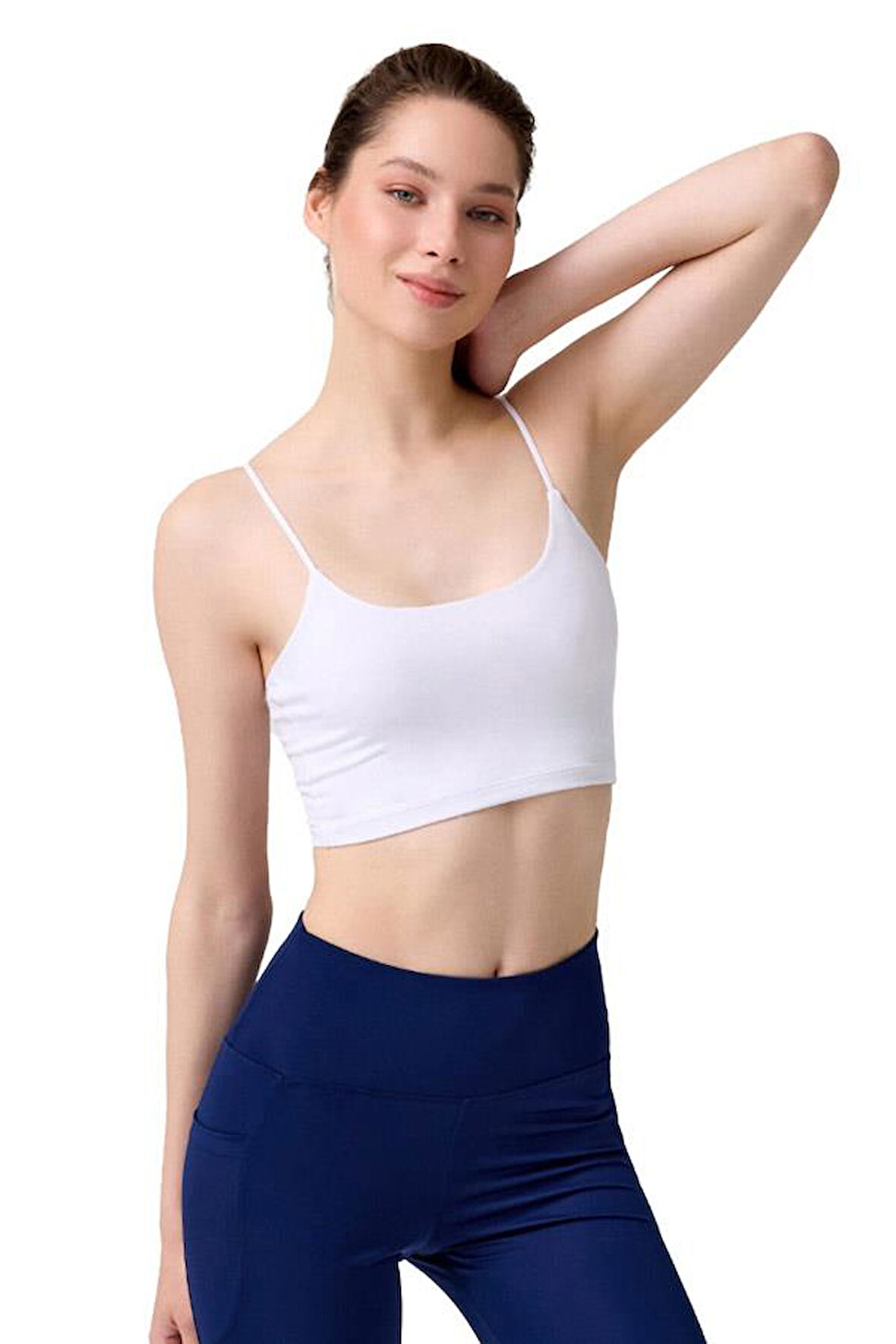 Beyaz Pamuklu İnce Askılı Kadın Crop Top Büstiyer