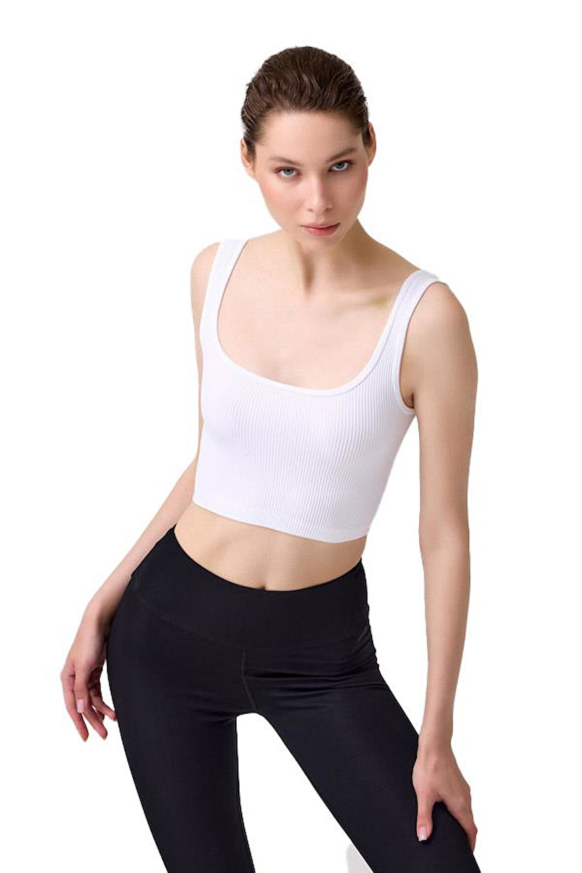 Cottonhill Premium - Kadın Beyaz Seamless Orta Boy Kare Yaka Crop Top Büstiyer