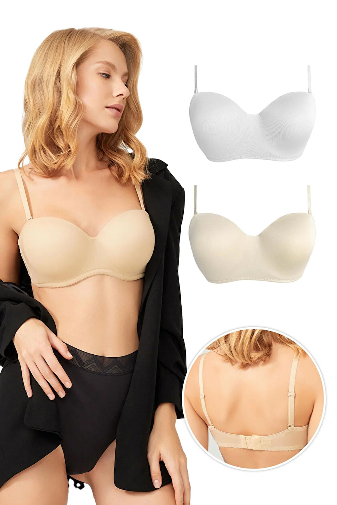 Balenli Toparlayıcı Dolgusuz Straplez Lotus Sütyen 2'li Paket-3
