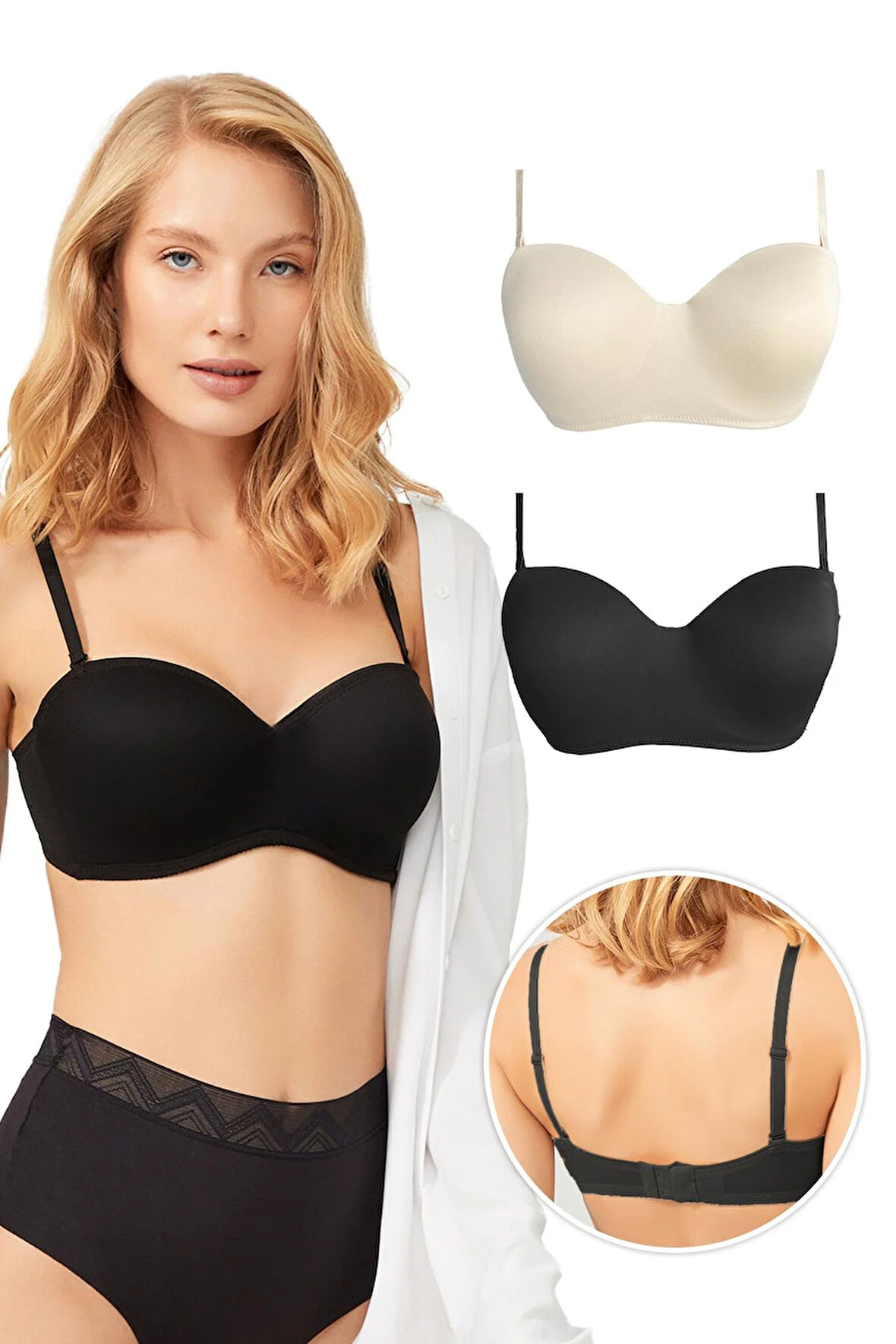 Balenli Toparlayıcı Dolgusuz Straplez Lotus Sütyen 2'li Paket-2