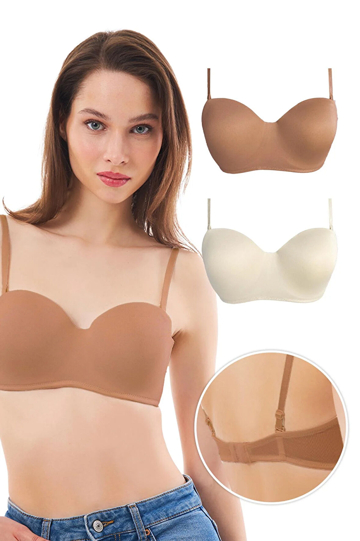 Balenli Toparlayıcı Dolgusuz Straplez Sütyen 2li Paket-3