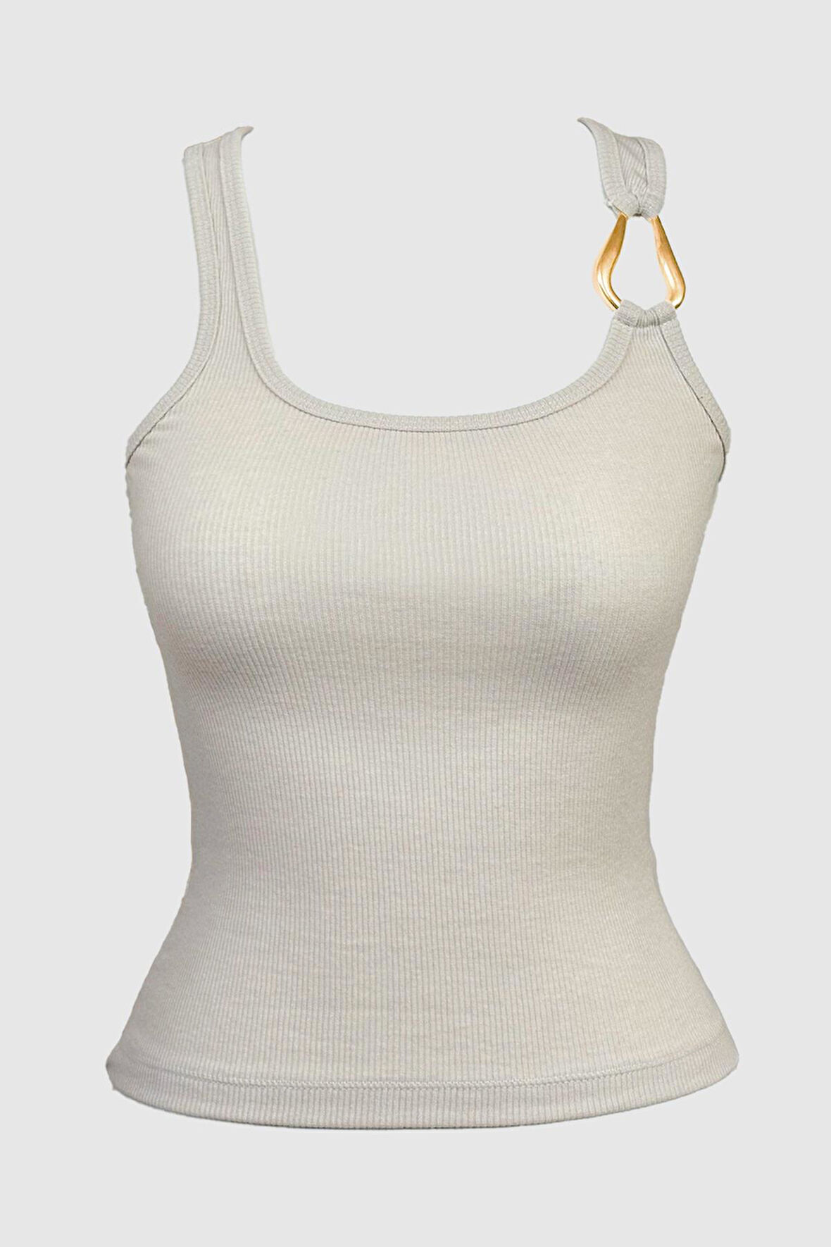 Bej Pamuklu Kalın Askılı Fitilli Toka Detaylı Kadın Atlet