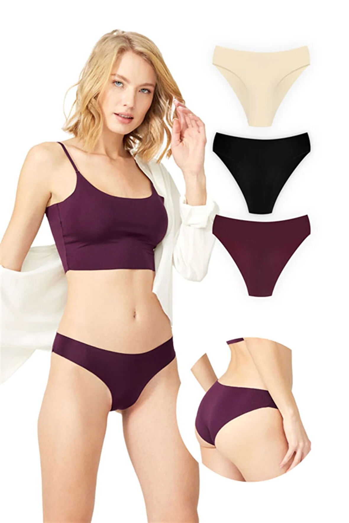 Klasik Basic Lazer Kesim Bikini Külot 3'lü Paket - 3