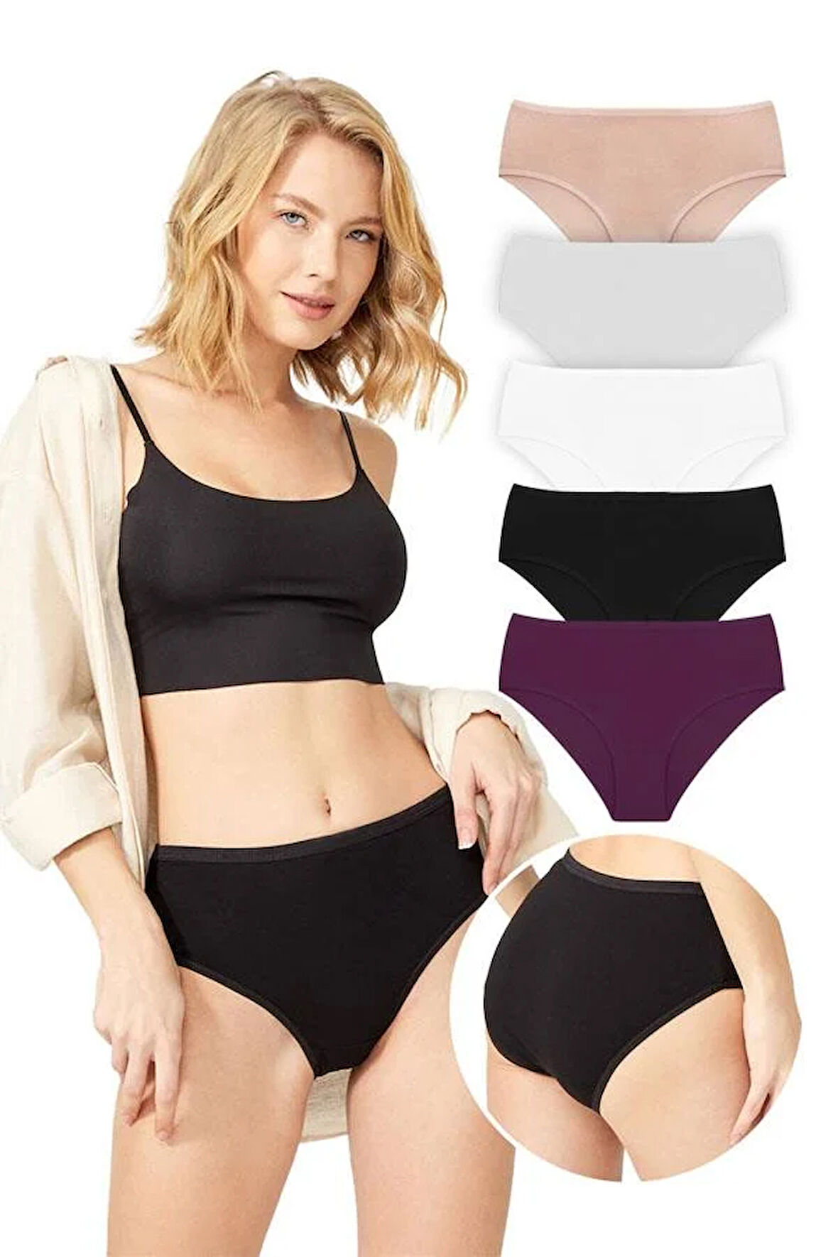 Basic Klasik Pamuklu Geniş Kenarlı Bato Külot 5'li Paket