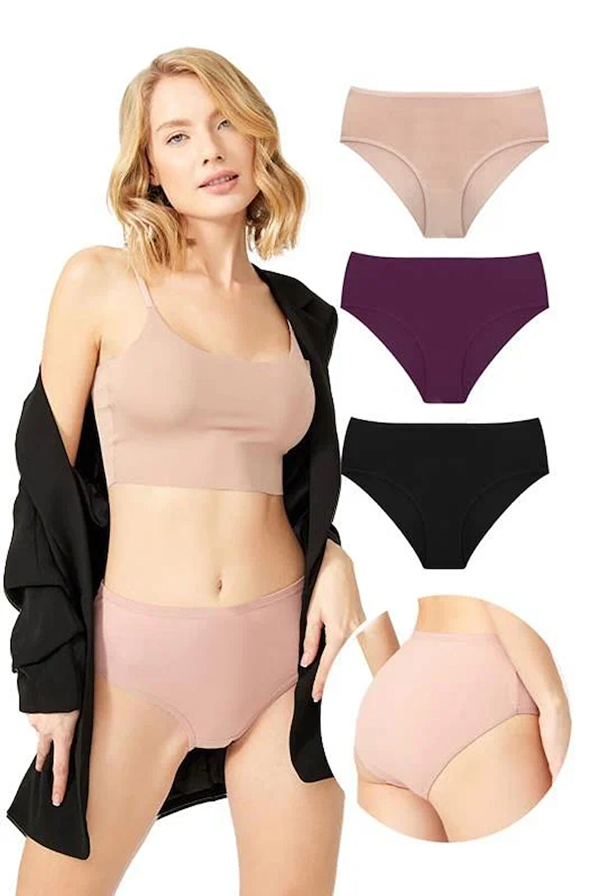 Basic Klasik Pamuklu Geniş Kenarlı Bato Külot 3'lü Paket