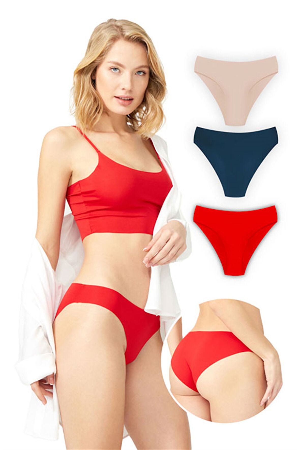 Basic İz Yapmayan Lazer Kesim Kadın Bikini Külot 3'lü Paket - 7