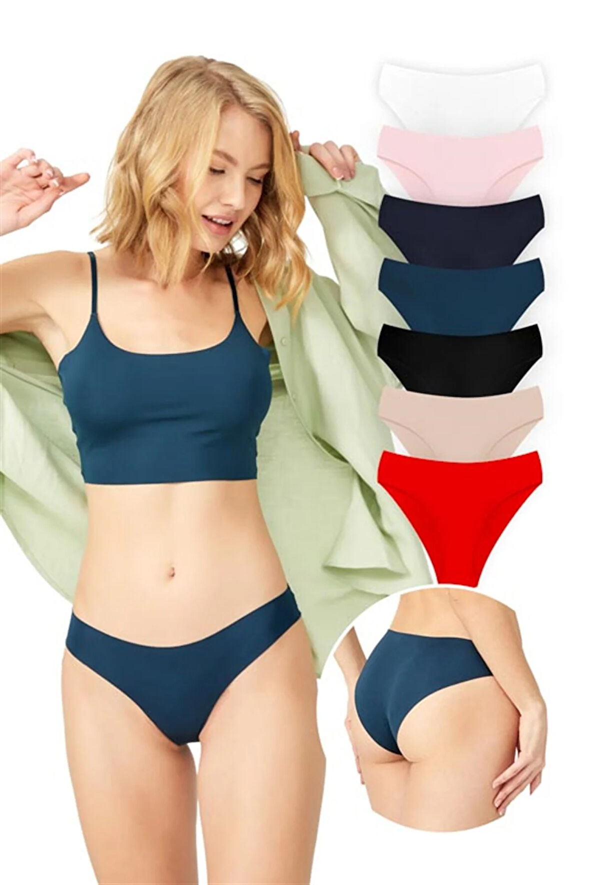 Basic İz Yapmayan Lazer Kesim Kadın Bikini Külot 7'li Paket