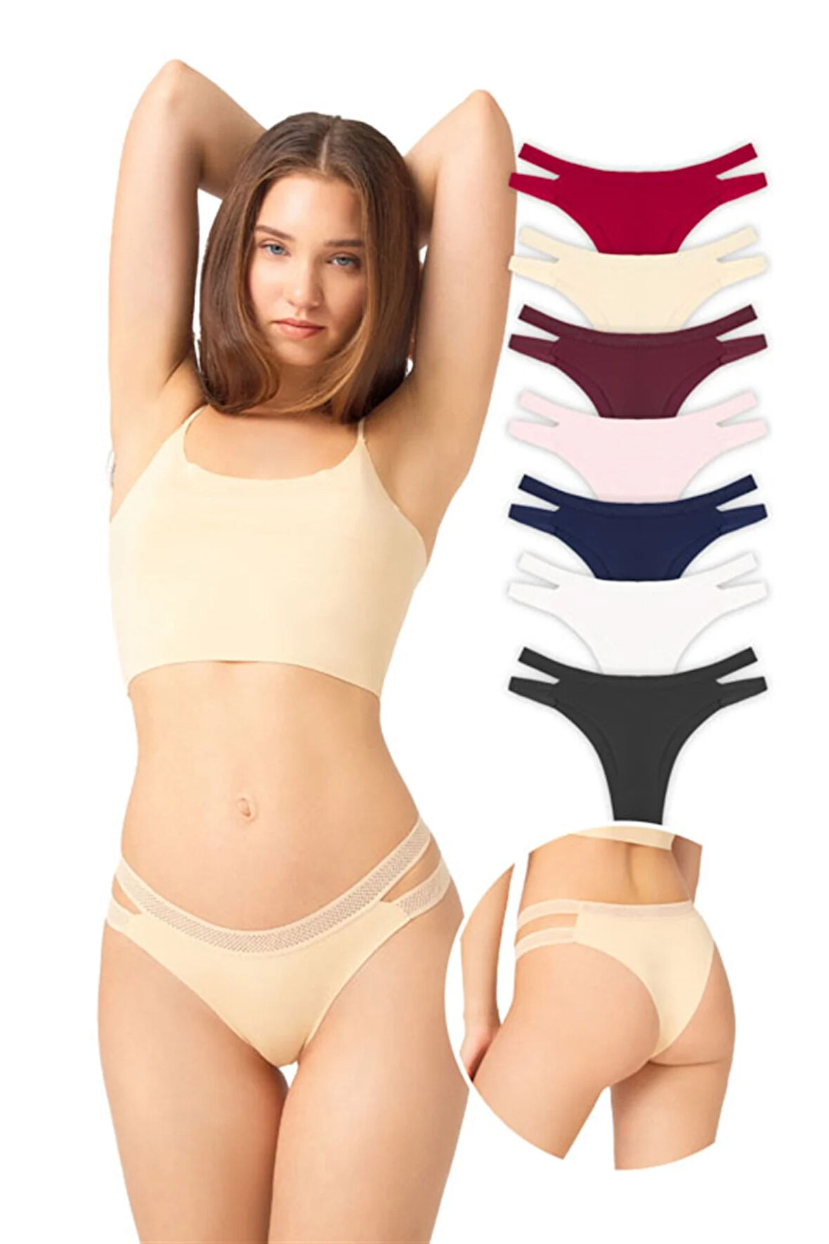 Çift File Lastikli Lazer Kesim Brezilya Külot 7'li Paket - 2