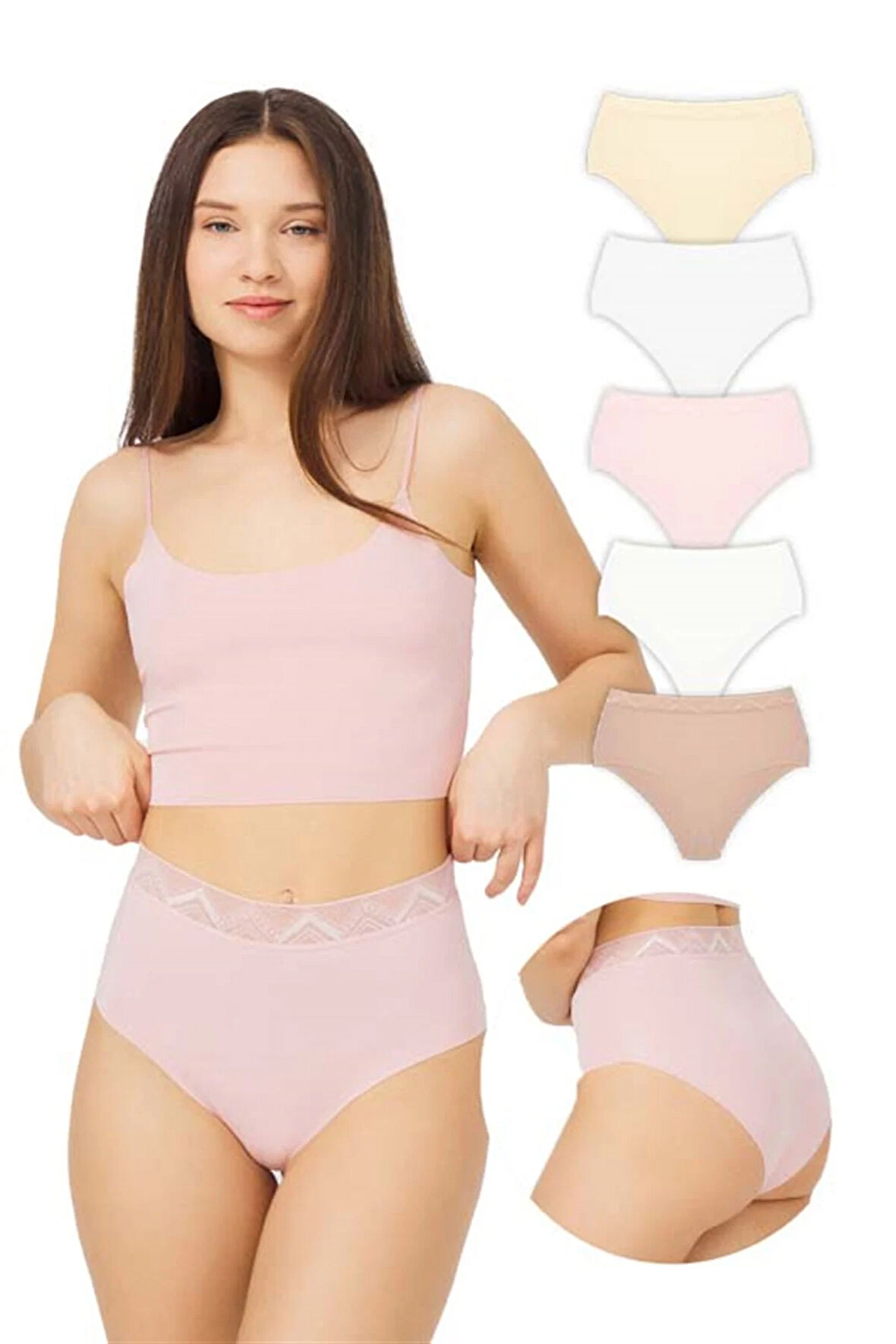 Basic Yüksek Bel Lazer Kesim Bikini Külot 5'li Paket - 2