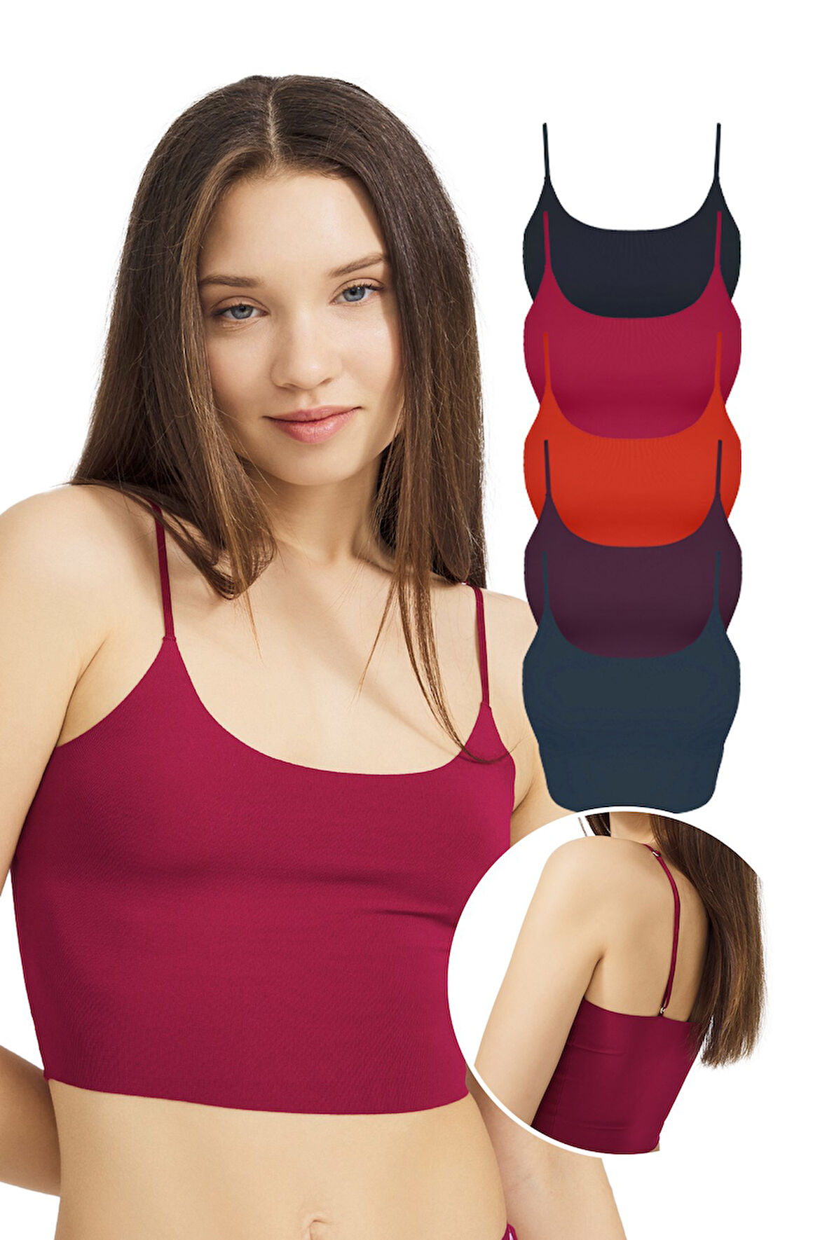 Ayarlanabilir İnce Askılı Lazer Kesim Crop Büstiyer 5'li Paket-2