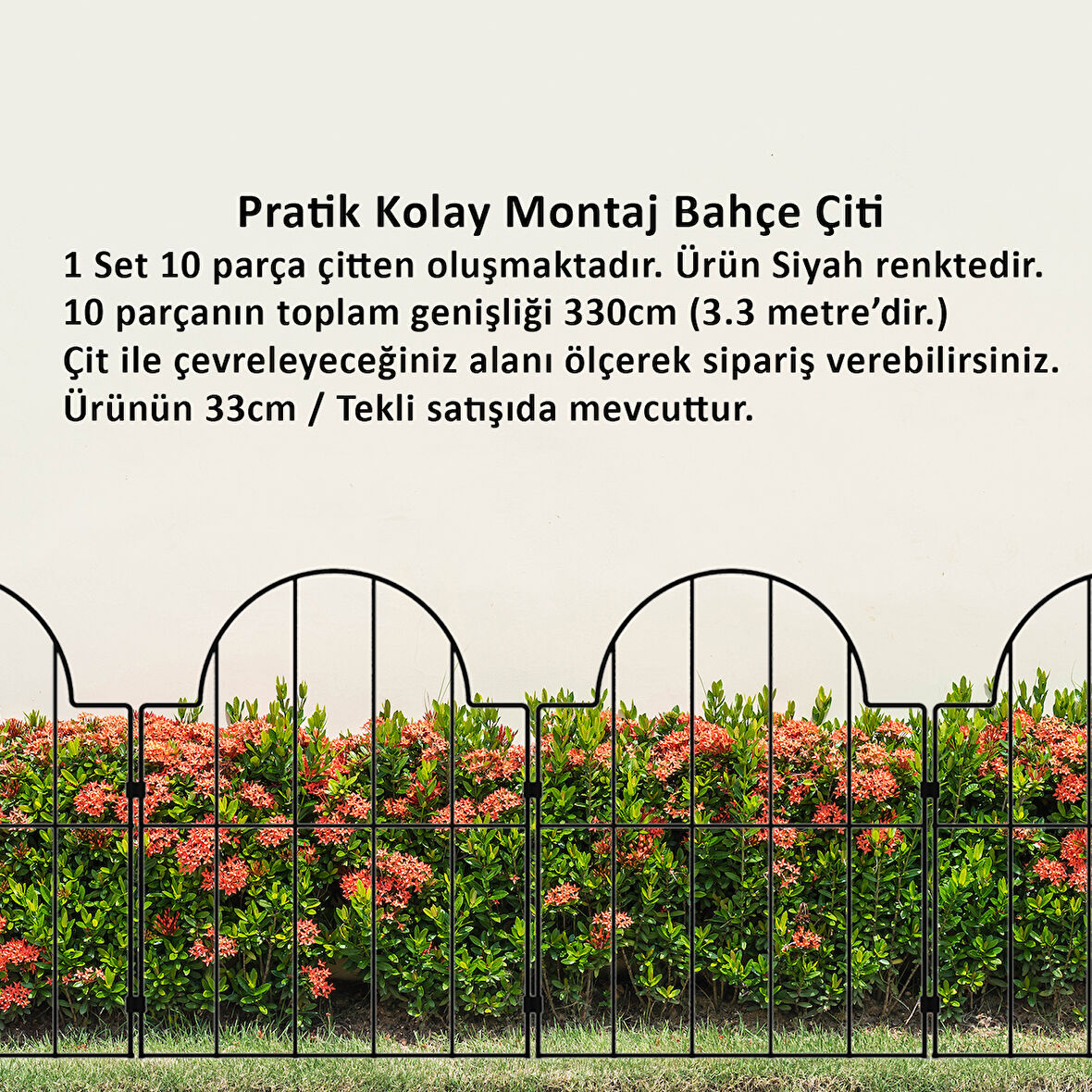 BAHÇE ÇİTİ 10'LU SET 330CM MODEL - 2 SİYAH