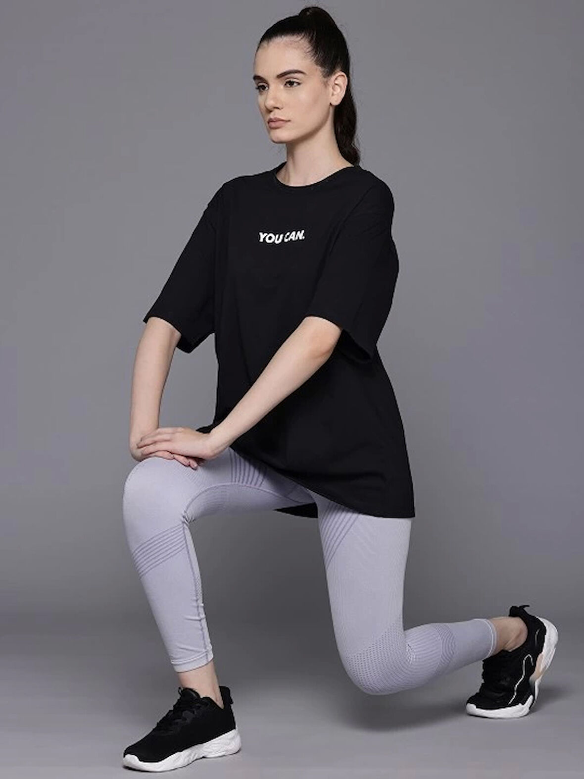 Baskılı Oversize T-shirt - Siyah