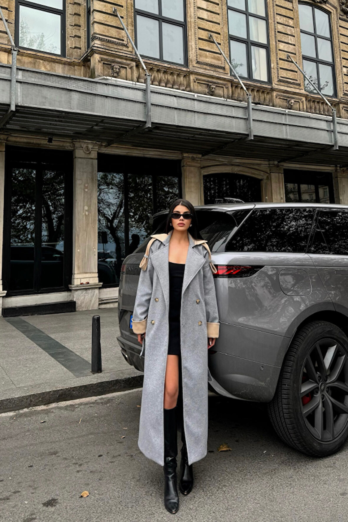 KABAN  YAKA VE MANŞET  BEJ RENKLİ - Gri