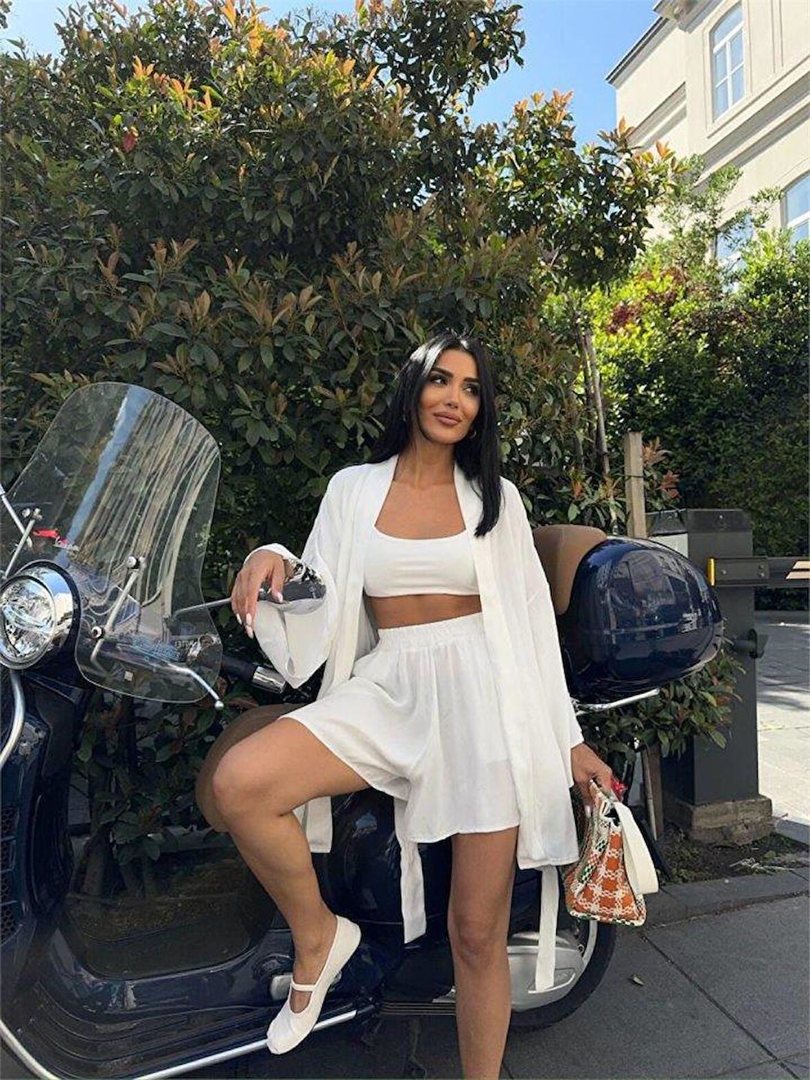 JAKARLI KİMONO - ŞORT TAKIM - Beyaz