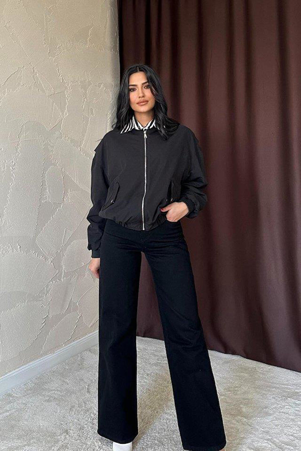 Siyah Parçalı Bomber Ceket