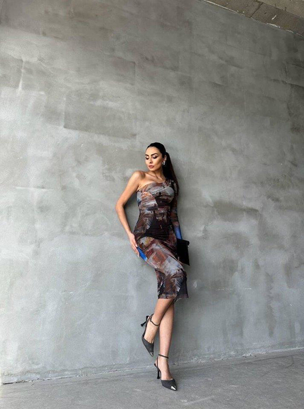 TEK KOL TÜL ELBİSE - Bej