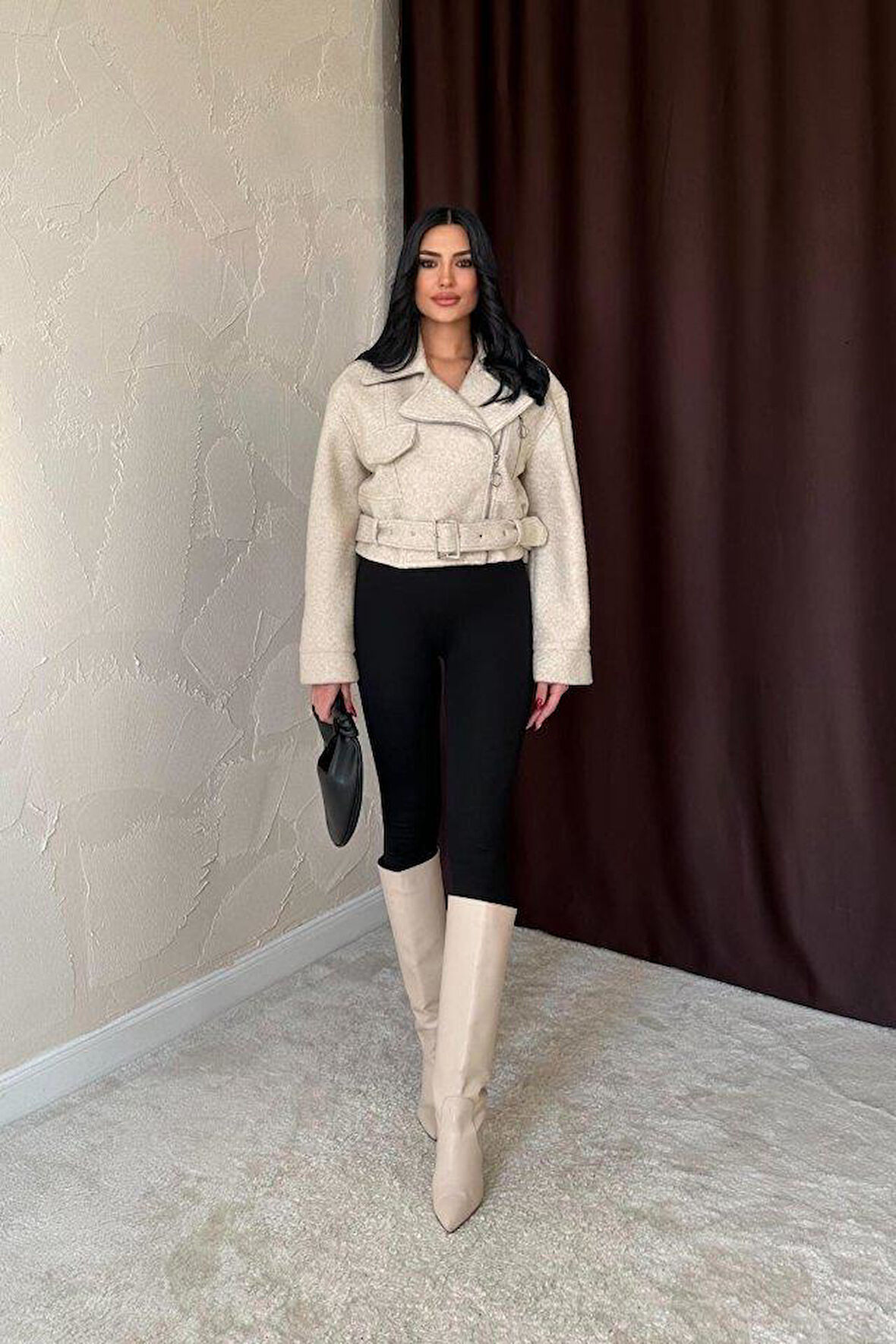 Bej Kuşgözü Kaşe Manto