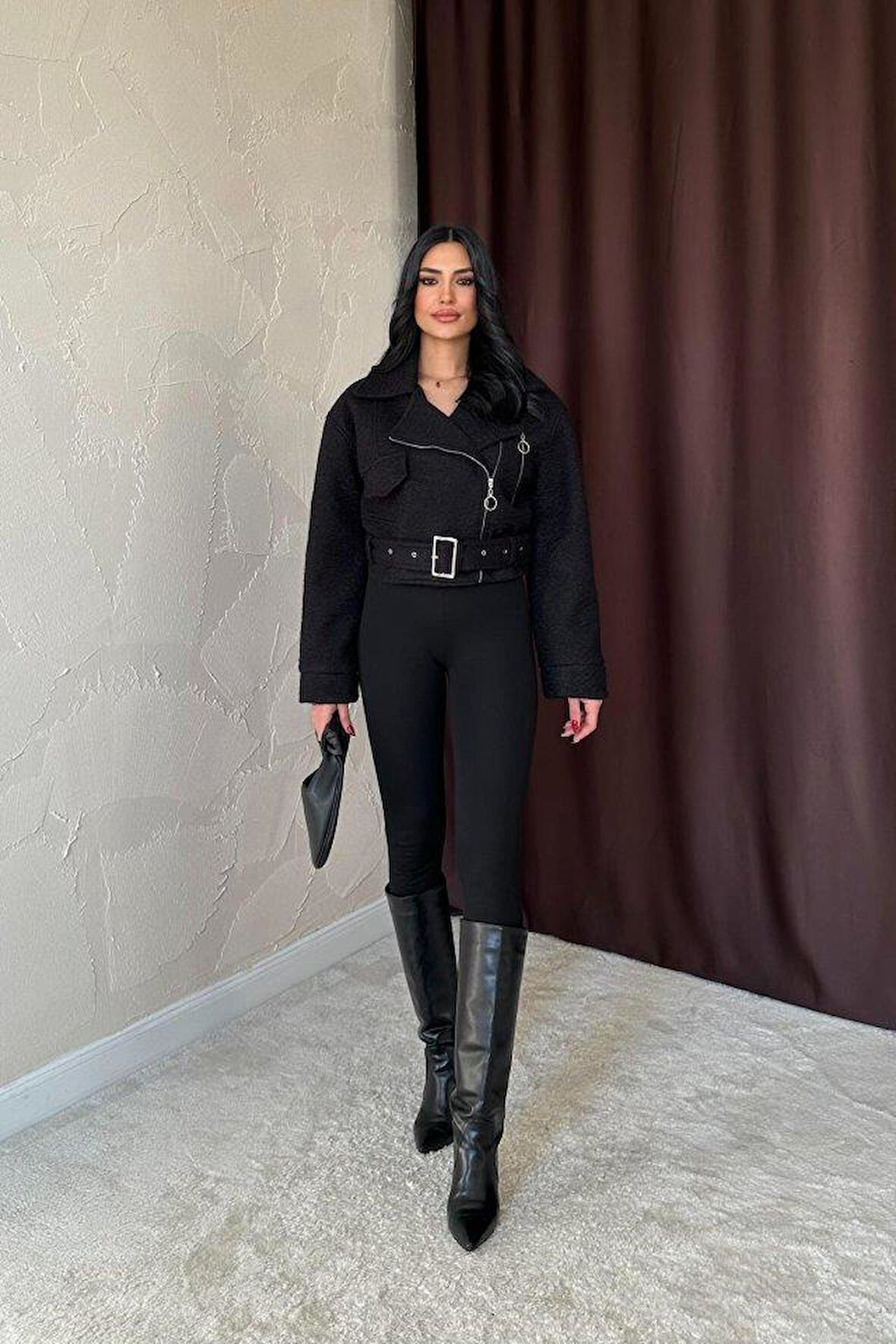 Siyah Kuşgözü Kaşe Manto