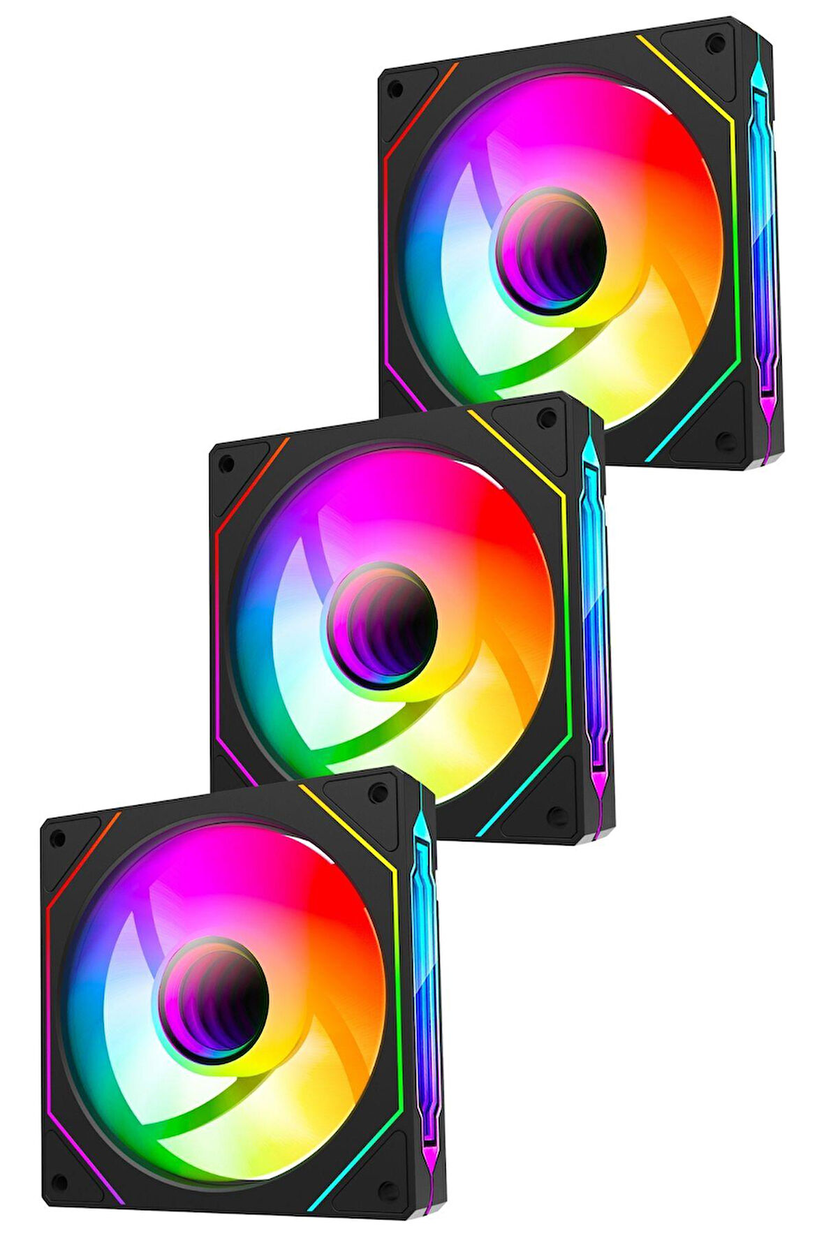 7C-120S 120*120*25mm Double Ring Aynalı ARGB  Siyah 3 LÜ SET Kasa Fanı Set