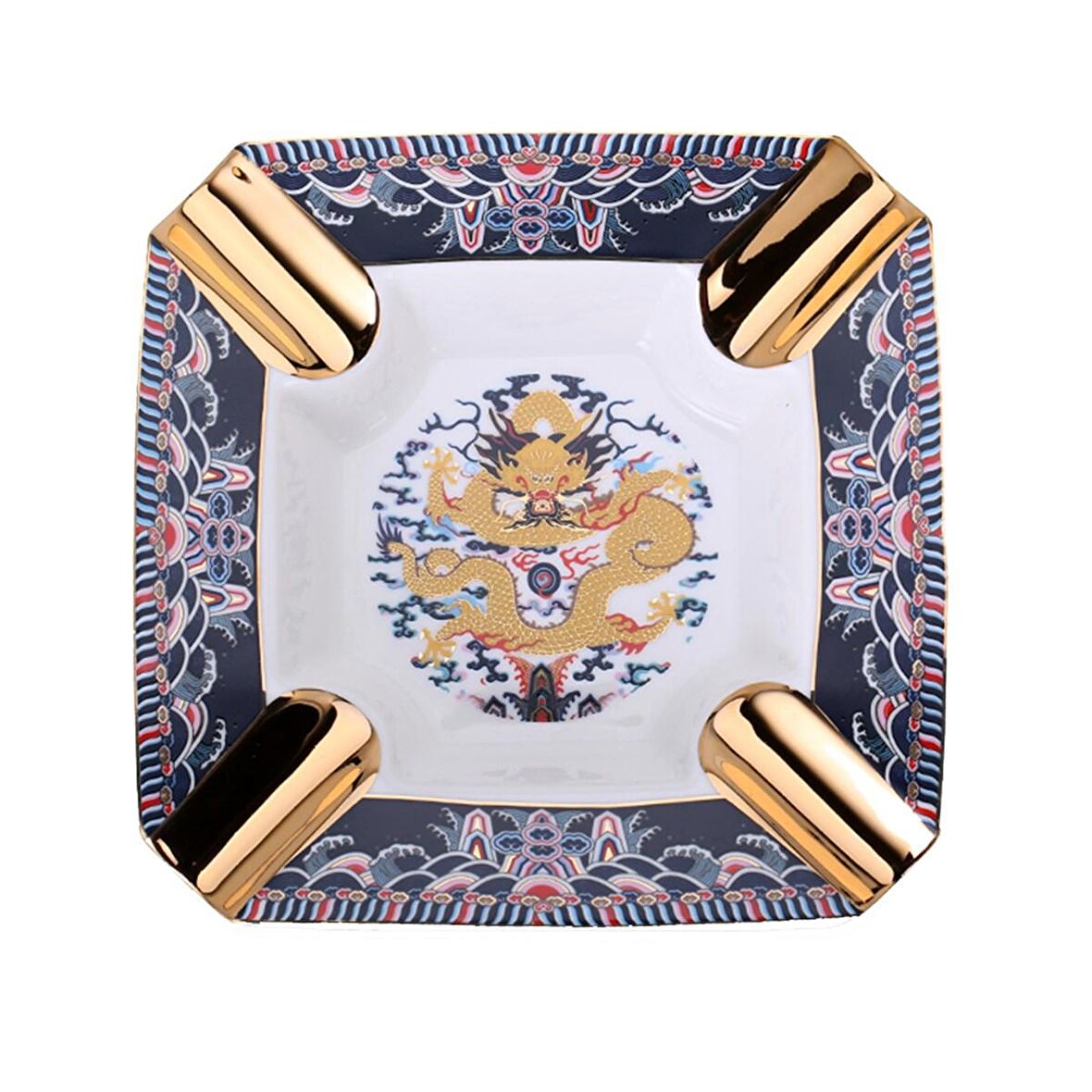 Elegant Chinese Dragon Büyük Boy 4lü Puro Küllüğü Desenli Gold