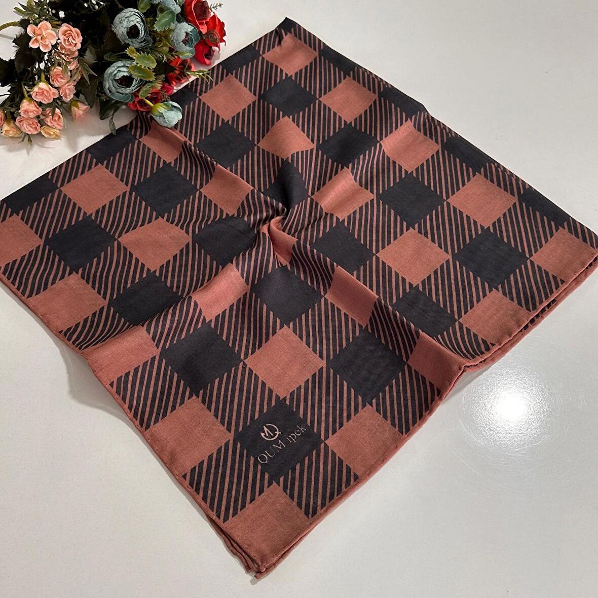 QUM Soft Pamuklu Eşarp Siyah-Bakır LDY0201