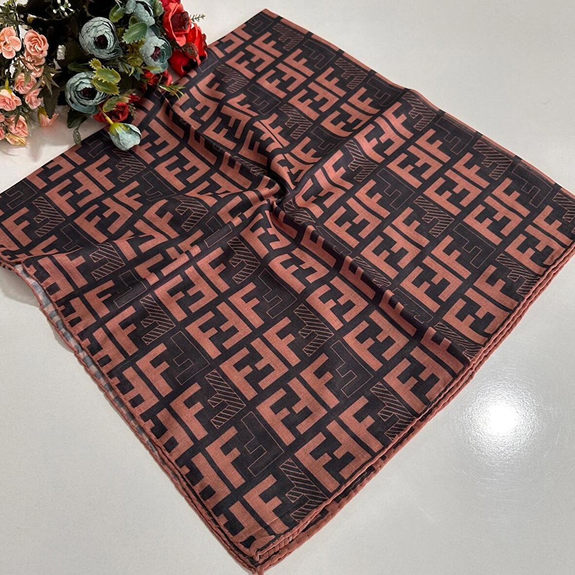 QUM Soft Pamuklu Eşarp Siyah-Bakır LDY0209