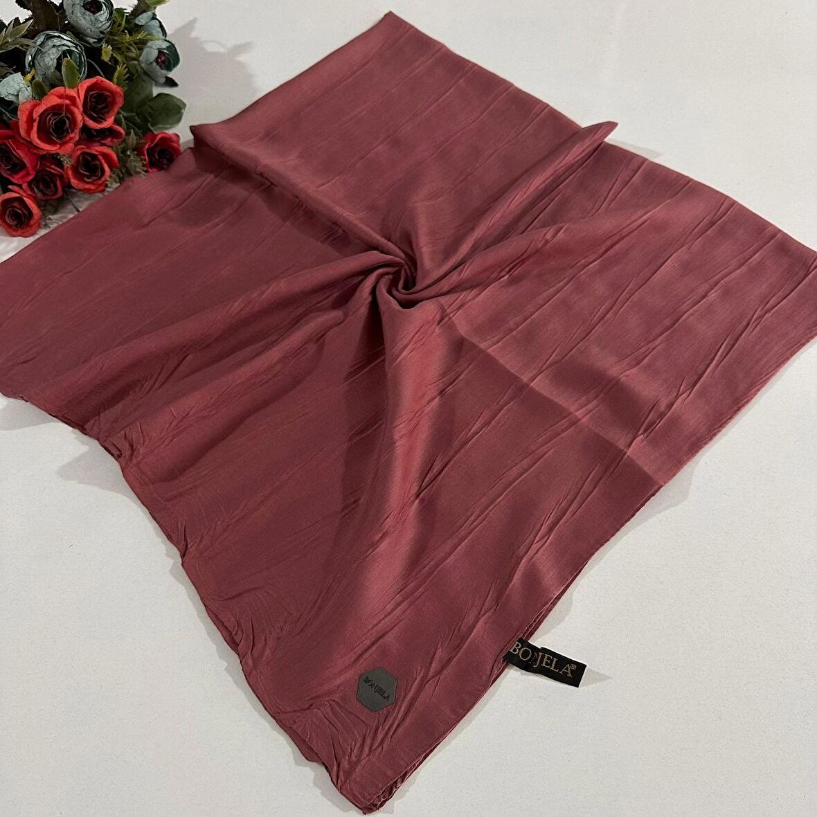 Bonjela Pliseli Bambu Eşarp Gül Kurusu PBE0204