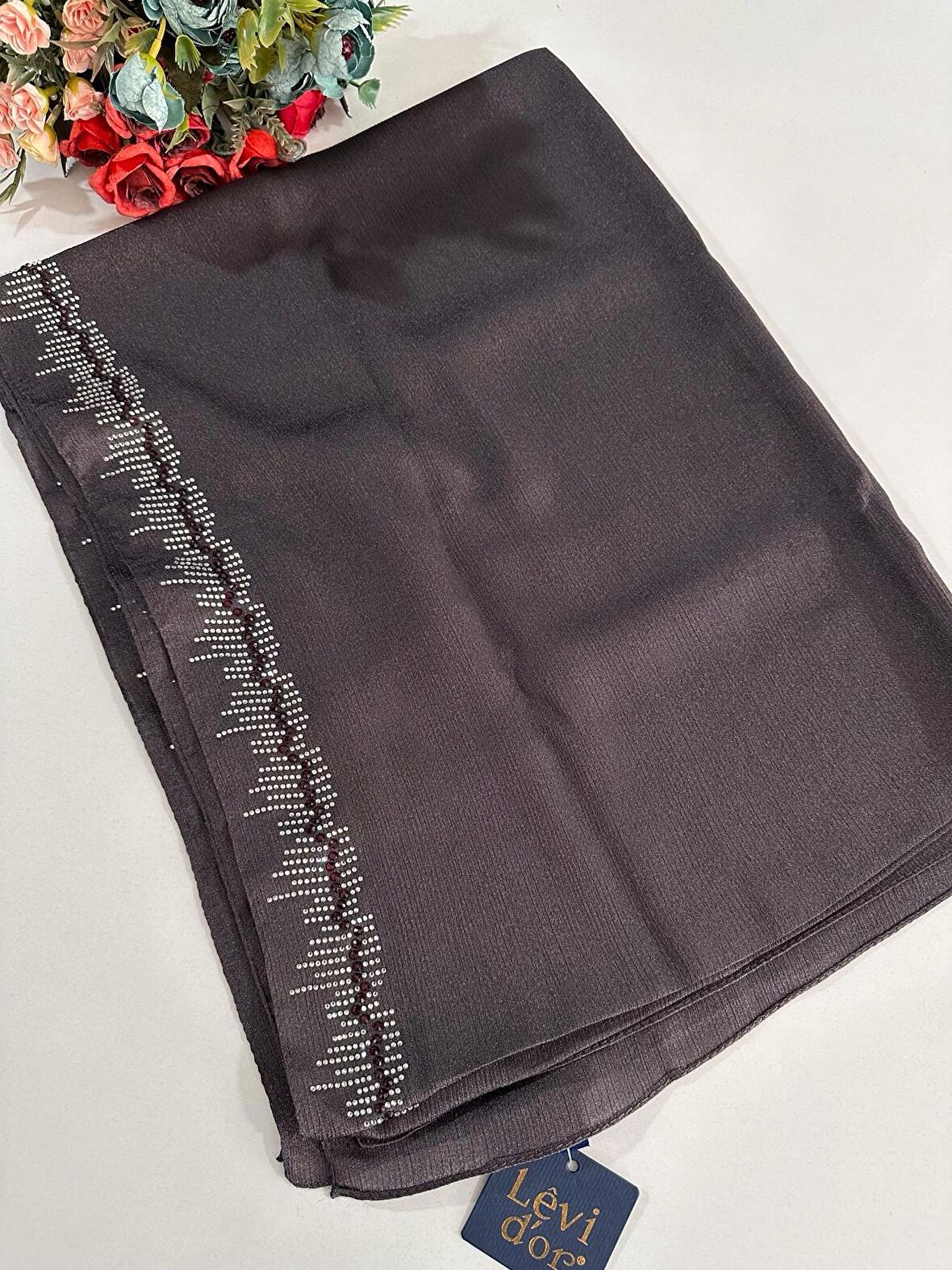 Levidor Premium Diamond Taşlı Şal Füme DXS0206