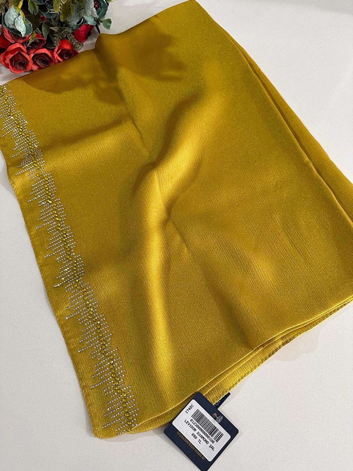 Levidor Premium Diamond Taşlı Şal Yağ Yeşili DXS0210
