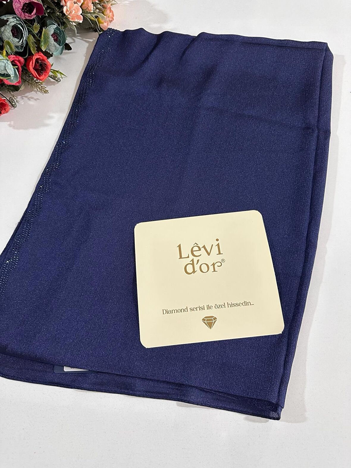 Levidor Premium Diamond Taşlı Şal Lacivert DXS0305