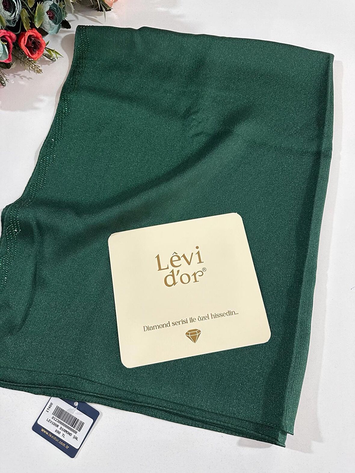 Levidor Premium Diamond Taşlı Şal Zümrüt DXS0306