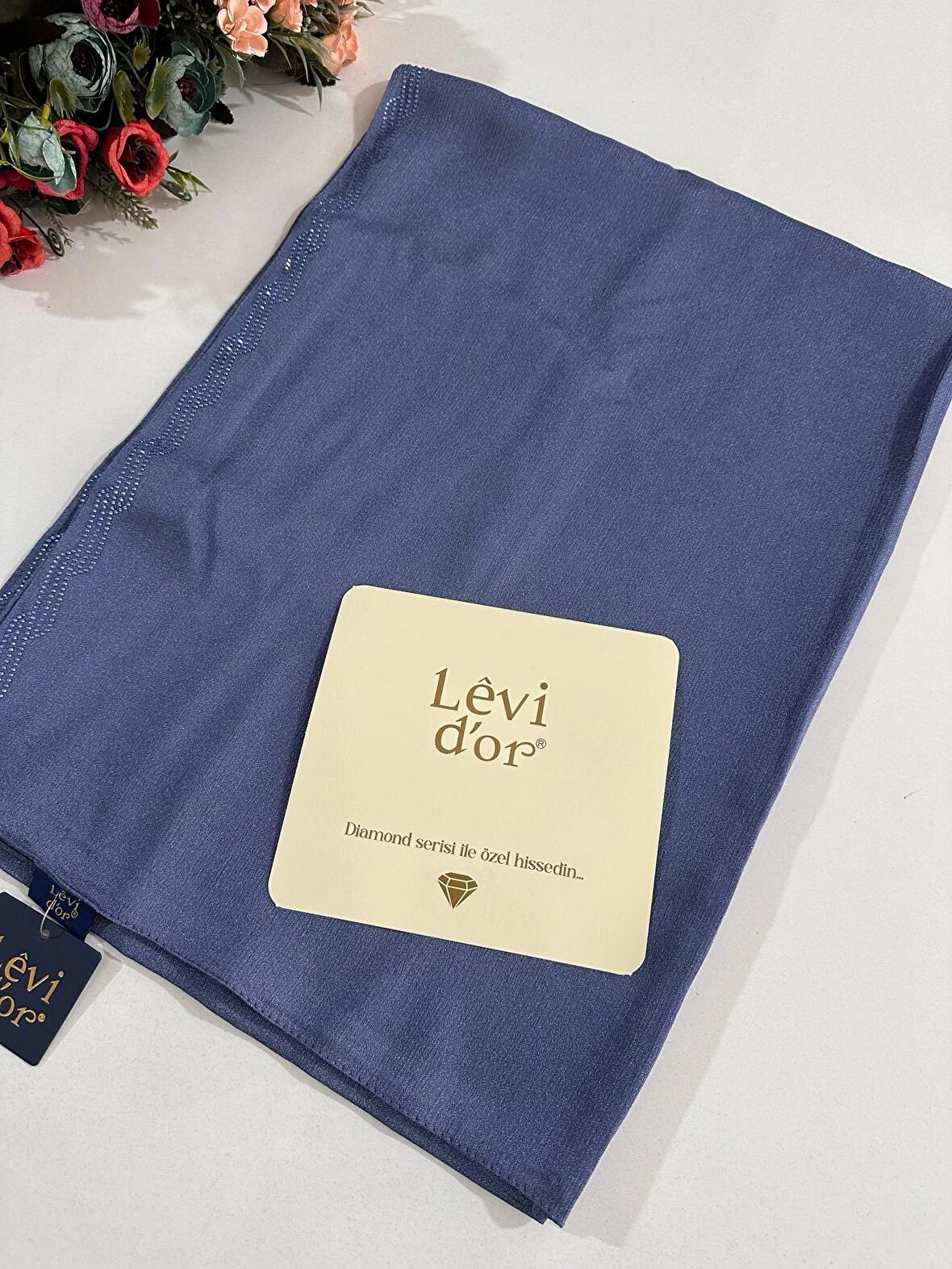 Levidor Premium Diamond Taşlı Şal Kot Mavi DXS0309