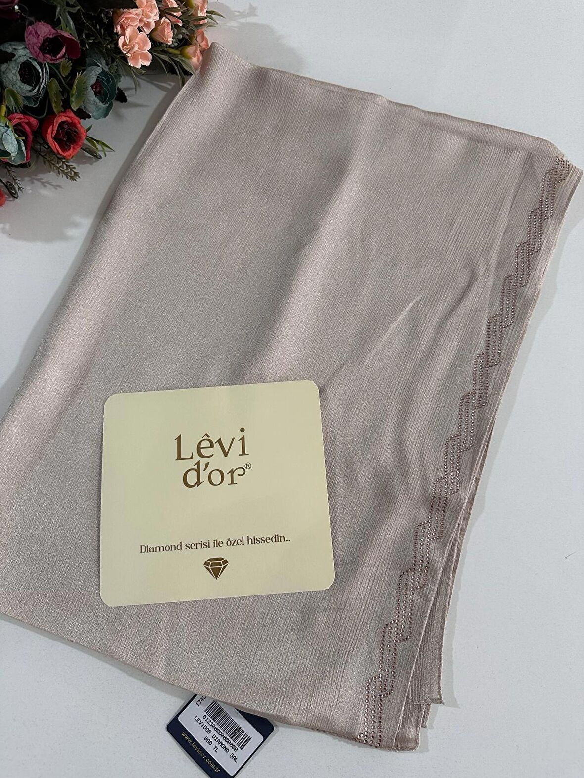 Levidor Premium Diamond Taşlı Şal Pudra DXS0312