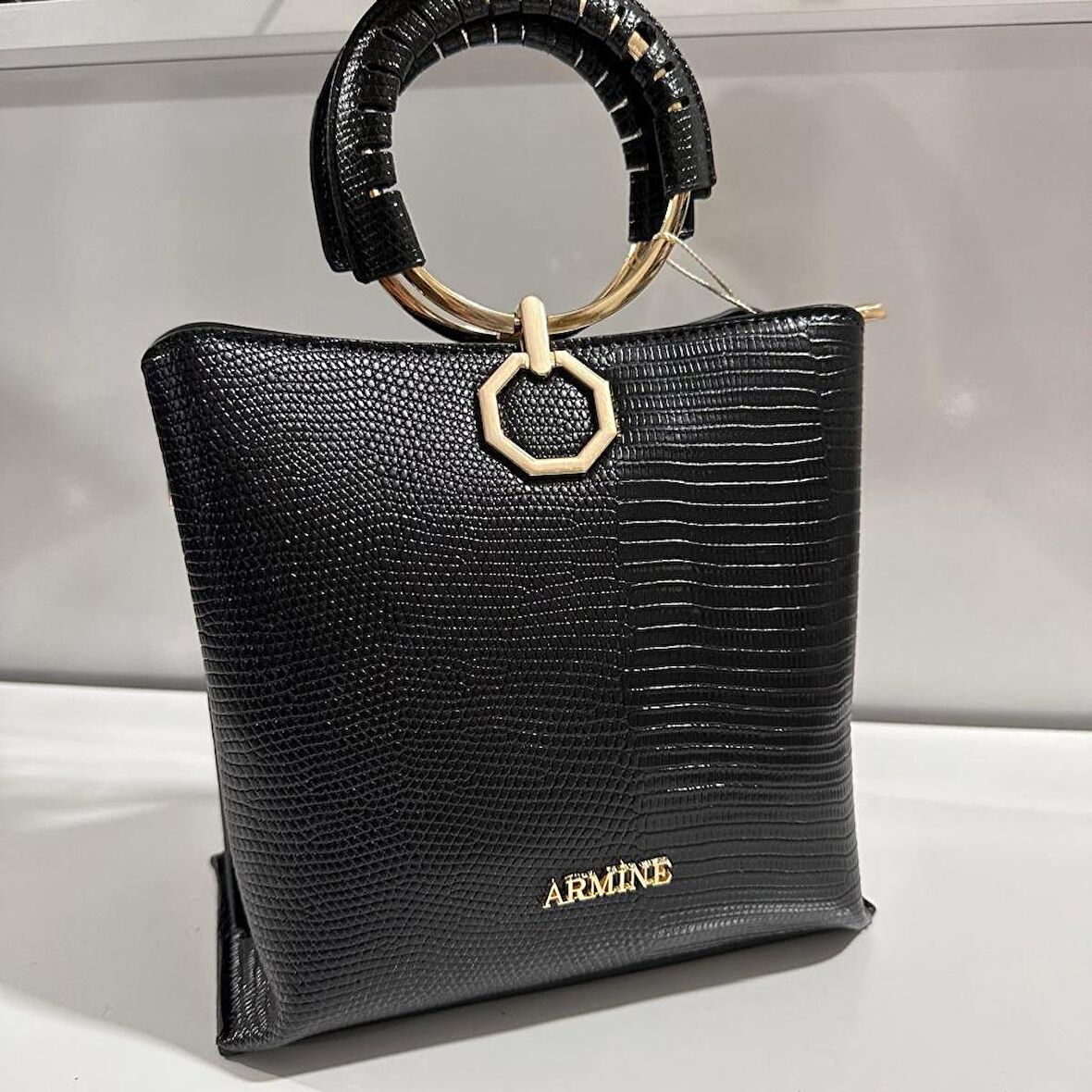Armine Bayan Çanta Croco Timsah Siyah AR26001