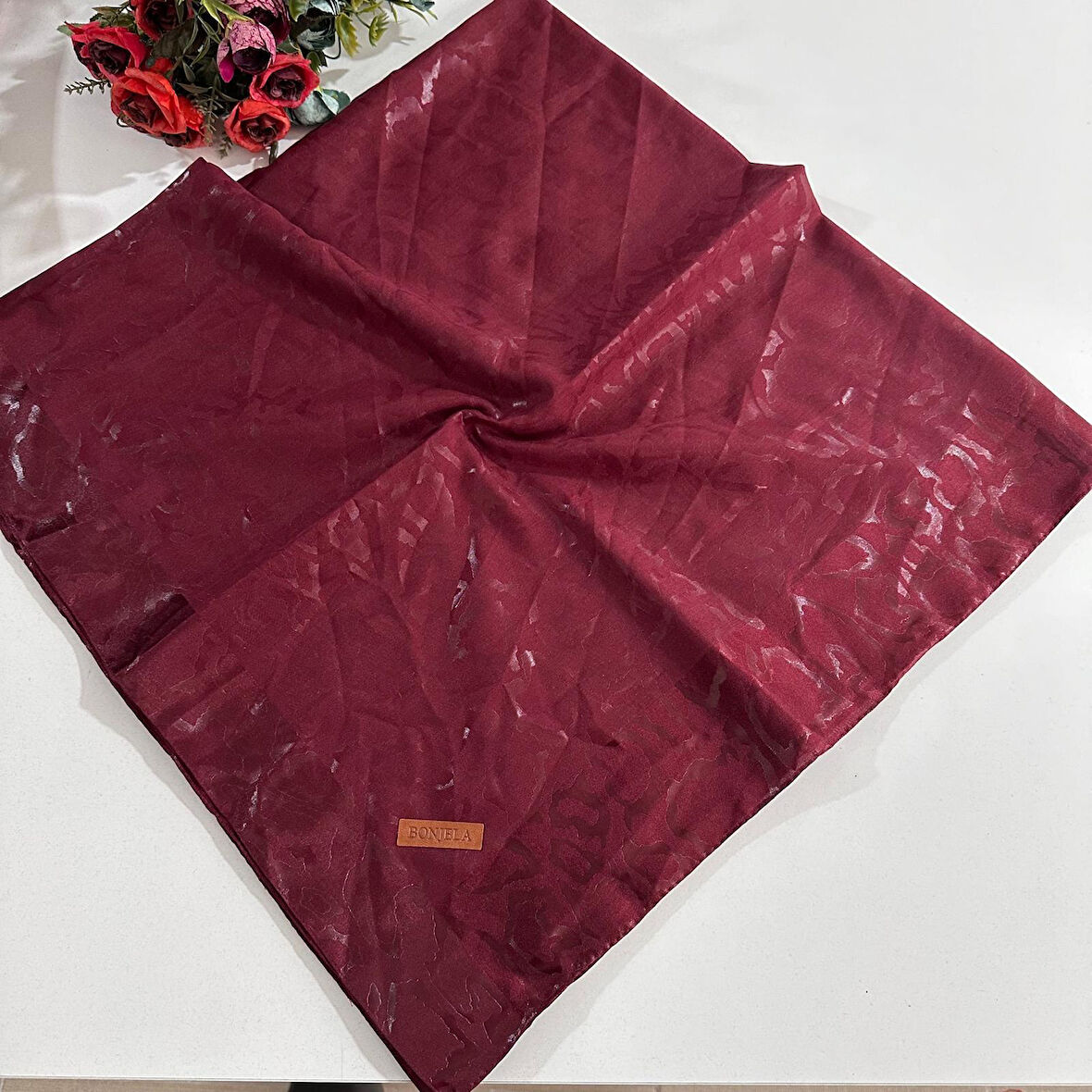 Bonjela Lento Eşarp Leopar Desen Bordo LNT0231