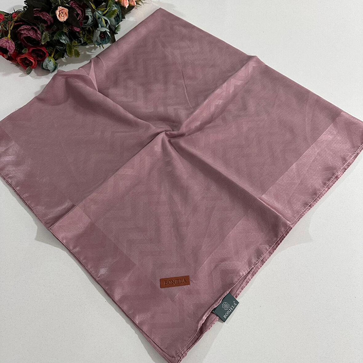 Bonjela Lento Eşarp Geometrik Desen Pudra LNT0324