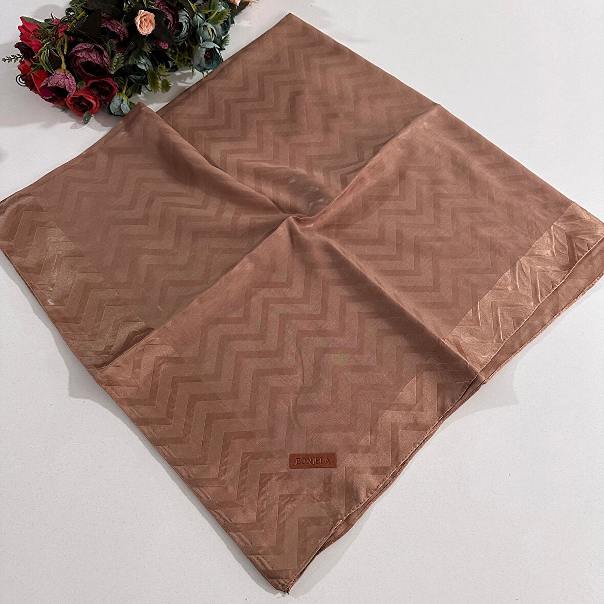 Bonjela Lento Eşarp Geometrik Desen Şeftali LNT0331