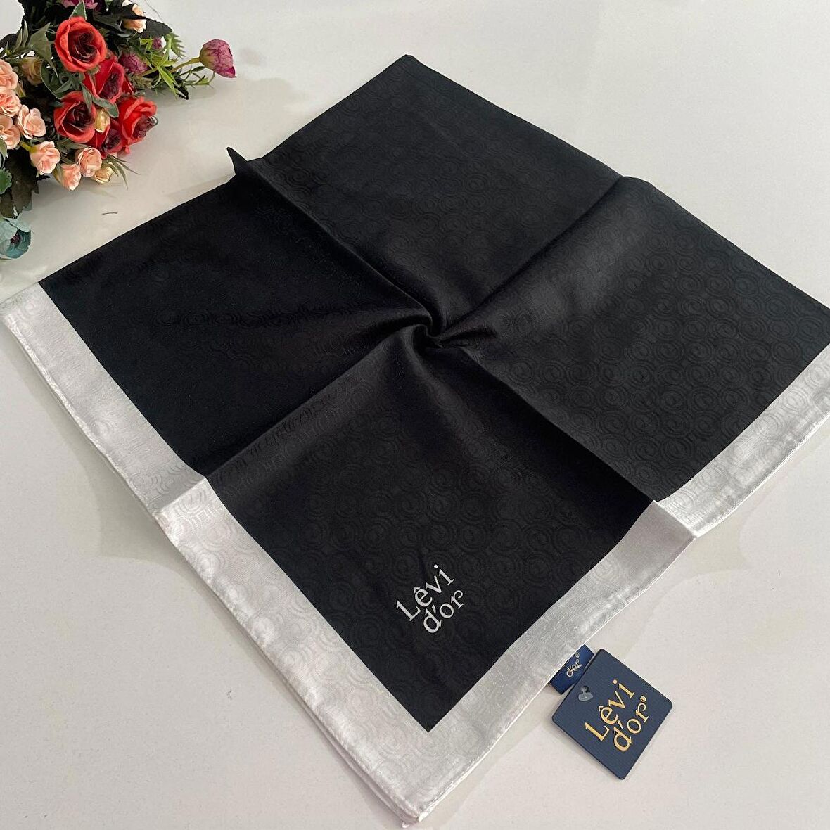 Levidor Premium Monogram Eşarp Siyah-Beyaz GX0201