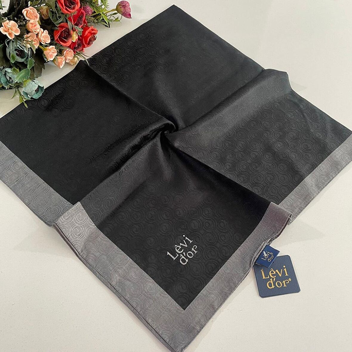 Levidor Premium Monogram Eşarp Siyah-Antrasit GX0217