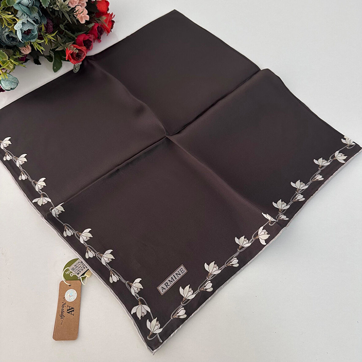 Armine Saf İpek Eşarp Nostalji Serisi Sura İpek Antrasit PKA0203